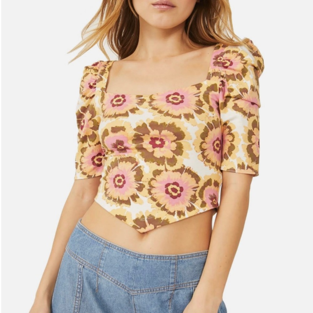 Free People Give Me More Women’s Short Sleeve Crop Top Floral Print Size XS